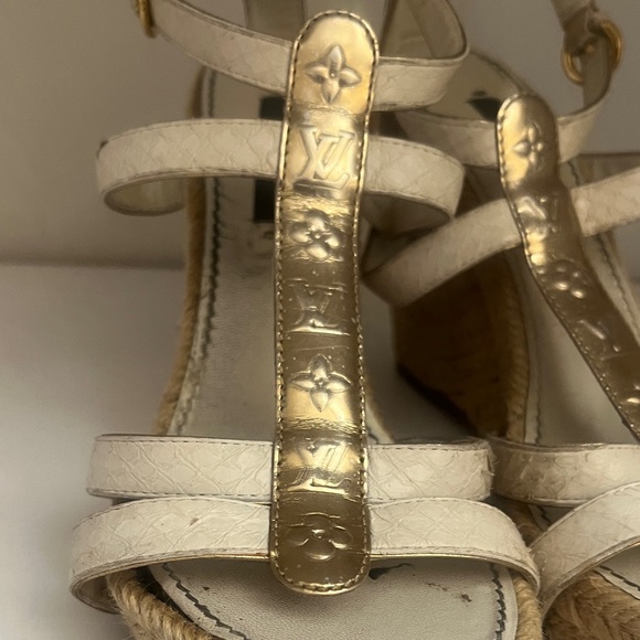Louis Vuitton Authentic Monogram Wedge Heels 36 (6) white & gold - Picture 2 of 16